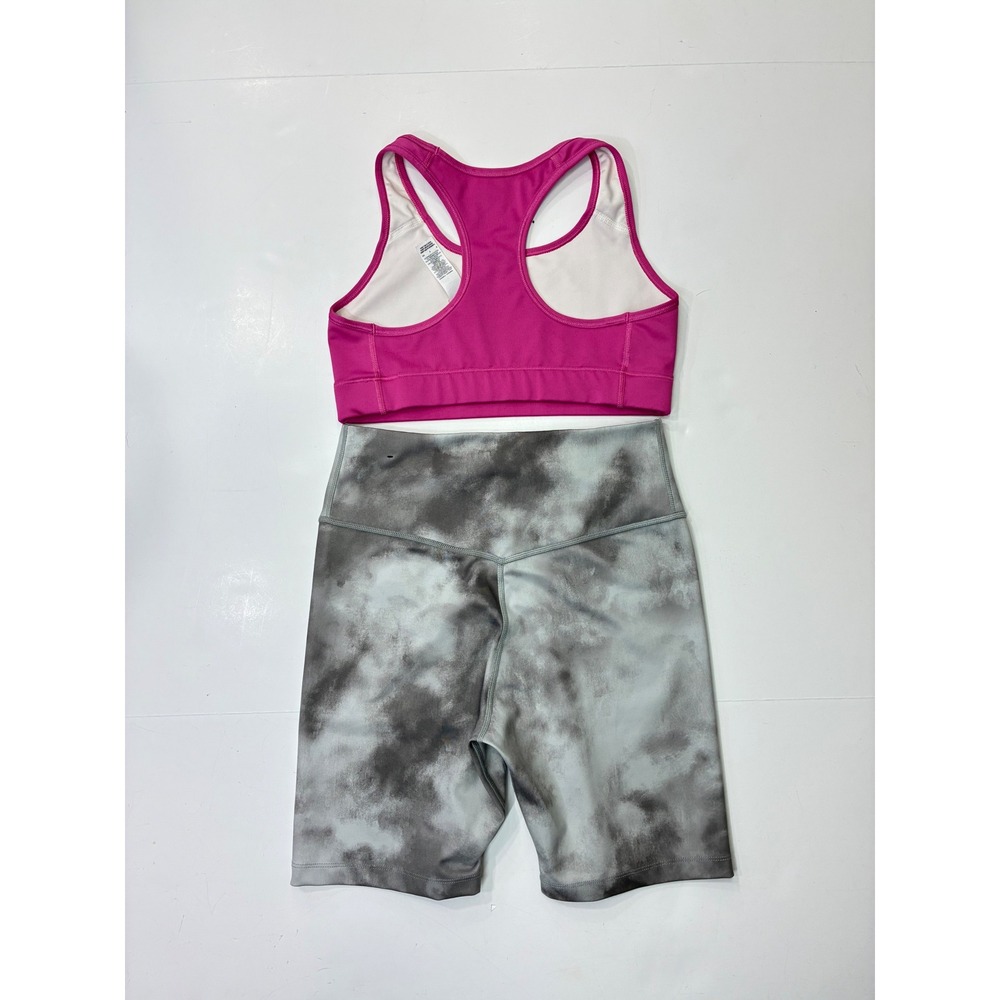 Nike Bundle Womens Dri-FIT Sports Bra & Tie Dye Biker Shorts Set Pink Gray Small - Picture 3 of 5